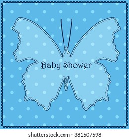 Vector baby shower polka dot blue with butterfly