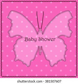 Vector baby shower polka dot pink with butterfly