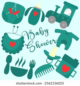 Vector baby shower stickers set for baby shower party