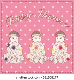 Vector baby shower triplets three girls