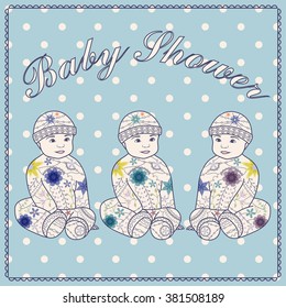 Vector baby shower triplets three boys