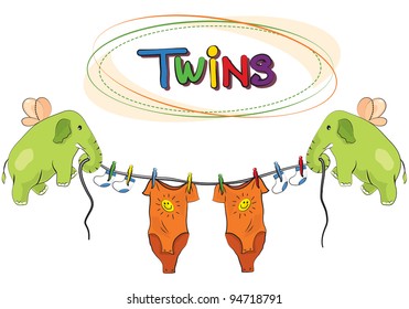 Vector Baby shower for Twins postcard