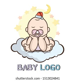 vector baby sleeping  on a cloud logo