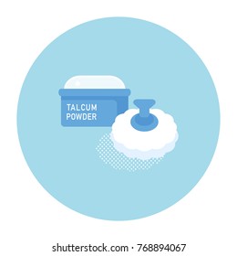 Vector Baby Talcum Powder Container And Puff / Flat, Isolated, Sign And Icon Template