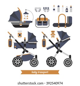 vector baby transport newborn isolated stroller three in one car seat bag shower sleeping set