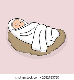 Vector of a baby wrapped in cloth. The birth of a human child