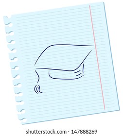 Vector bachelor cap on a sheet of paper