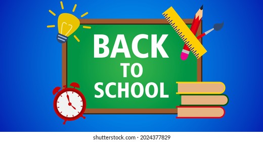 vector back to school in blue color with stationery for template.