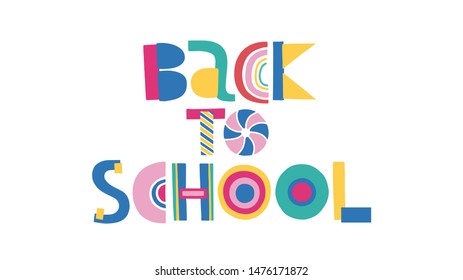 Vector Back to School Cartoon lettering background. Vector Illustration typography poster. Back to School Cartoon Inscription. Colorful Banner for September Background Knowledge Day.