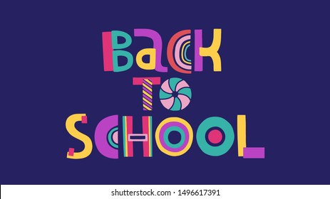 Vector Back to School Cartoon lettering background. Vector Illustration typography. Back to School Cartoon Inscription. Colorful Banner for September Knowledge Day.