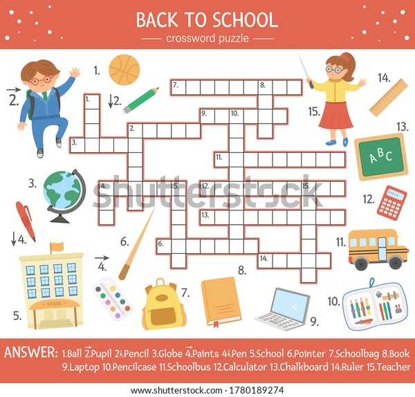 Vector Back School Crossword Puzzle Kids Stock Vector (Royalty Free