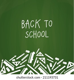 Vector back to school decorative background. Banner composed of funky white icons. Creative, but solid thematic background.