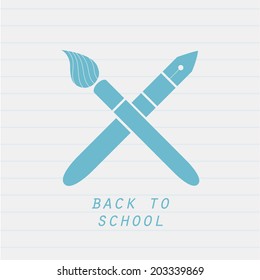 Vector back to school emblem. Square banner for back to school promotion. Blue insignia with place for your text.