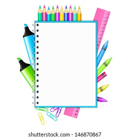 Vector "Back to school " frame with colorful stationery
