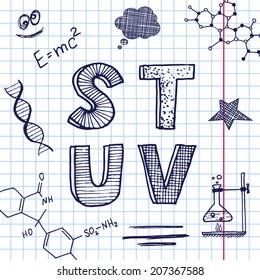 Vector back to school hand drawing on exercise book sheet background. Eps10
