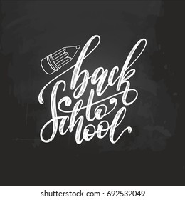 Vector Back To School handwritten illustration with pencil drawing on chalkboard. Children education background. Knowledge day poster.