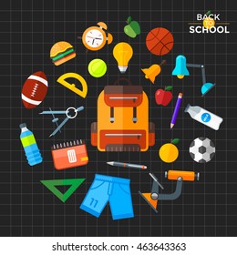 Vector back to school icons set. Education object in flat style.