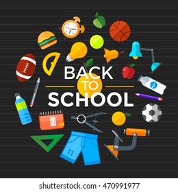 Vector back to school icons set. Education object in flat style.