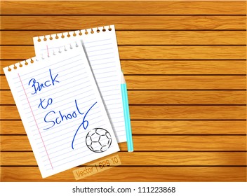 Vector back to school paper on column wood texture