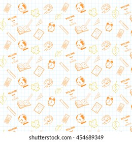 Vector Back to School pattern with set of different school things. vector illustration.
