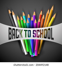 Vector Back to school poster - colorful crayons on dark paper