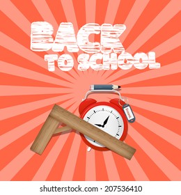 Vector Back to School Retro Illustration with Alarm Clock and Ruler