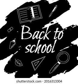 Vector back to school sale banner, poster background. Hand drawn sketch letters and doodles of multicolor pencils on textured background. Layout for discount labels, flyers and shopping.
