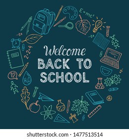 Vector back to school sale flyer, banner, poster background. Hand drawn sketch letters. Layout for discount labels, flyers and shopping  template.