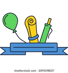 Vector Back To School. Semester Icon. Start Learning And Studying. Welcome Design Element With Balloon, Pen And Degree Diploma Certificate Scroll