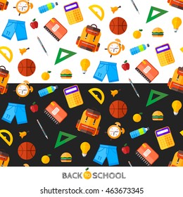 Vector Back To School Set Of Seamless Pattern. High School Object Items In Flat Style.