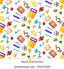 Vector Back To School Set Of Seamless Pattern. High School Object Items In Flat Style.