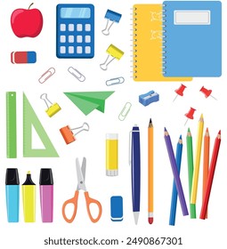 Vector back to school with set school supplies on white background