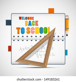 Vector Back to School Theme With Notebook, Ruler and Pencil