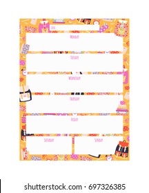 Vector back to school weekly planner, schedule template