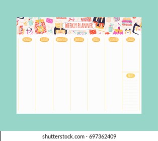 Vector Back To School Weekly Planner, Schedule Template