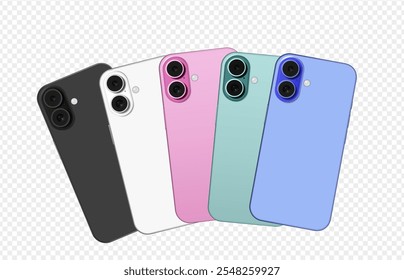 Vector back of smartphone in black, white, pink, green and blue color