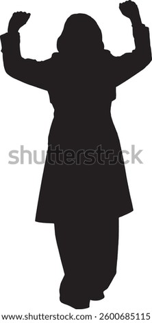 Vector; back view silhouette of woman standing and arms raised