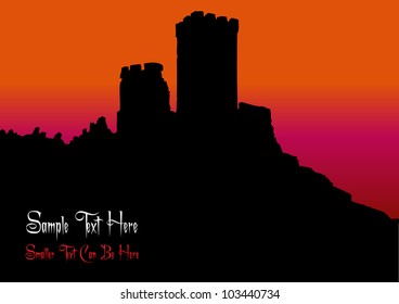 vector backdrop with castle silhouette in sunset and place for your text