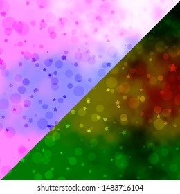 Vector backdrop with circles, stars. Abstract illustration with colorful shapes of circles, stars. Design for textile, fabric, wallpapers.