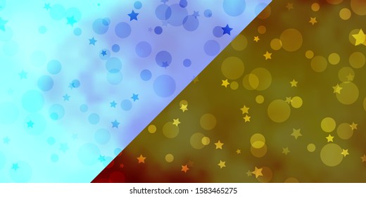 Vector backdrop with circles, stars. Abstract illustration with colorful spots, stars. Design for textile, fabric, wallpapers.