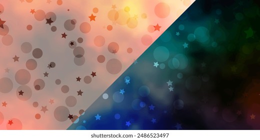 Vector backdrop with circles, stars. Abstract illustration with colorful spots, stars. Design for wallpaper, fabric makers.