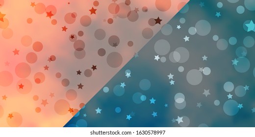 Vector backdrop with circles, stars. Colorful disks, stars on simple gradient background. Design for textile, fabric, wallpapers.