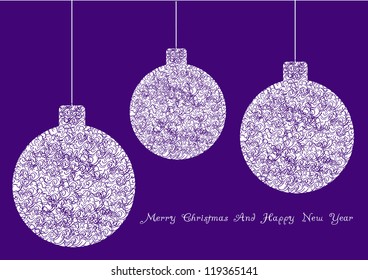 vector backdrop design with christmas decorations in silhouette isolated on violet background