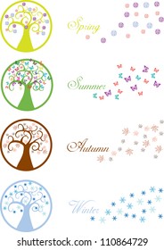 vector backdrop design with colorful four season symbols isolated on white background