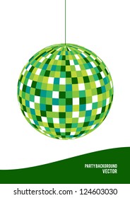 vector backdrop design with disco ball in green isolated on white background and place for your text