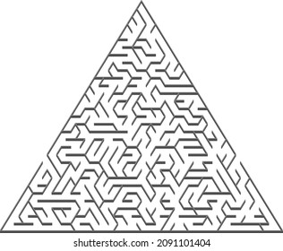Vector backdrop with a gray triangular 3D maze, labyrinth. Complex illustration with mazes on a white template. Pattern for educational magazines, books.