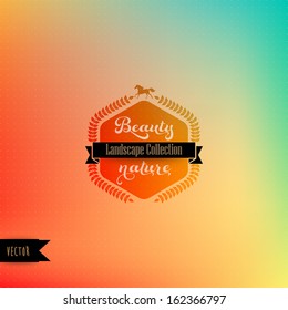 Vector  backdrop with hipster badge.  Retro label design with horse. Hexagon. Laurel wreath label with horse and calligraphy elements. Retro backdrop. Blur. Bokeh.Soft  abstract background