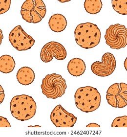 Vector backery and confectionery seamless pattern template. Hand drawn  cookies 