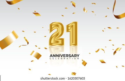 Vector background 21st Anniversary celebration by using two colors in the design between gold and white, Golden number 21 with sparkling confetti Realistic 3d sign. Birthday or wedding party