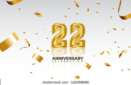 Vector background 22nd Anniversary celebration by using two colors in the design between gold and white, Golden number 22 with sparkling confetti Realistic 3d sign. Birthday or wedding party